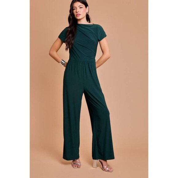 Cowl Tunic Neck Short Sleeve Jumpsuit - Picture 4 of 7